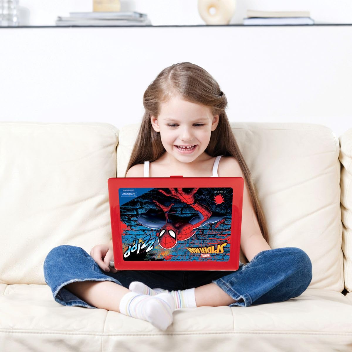 Lexibook JC598SPi3 Spider-Man Dwujęzyczny Laptop do Celów Edukacyjnych Angielski i Niemiecki, 124 Aktywności, Matematyka, Logika, Muzyka, Zegar, Gry, Zabawka dla Dzieci (Dziewczynki i Chłopcy),