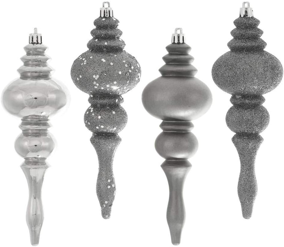 Vickerman 480625-7" Pewter 4 Assorted Finish Finial Christmas Tree Ornament (8 Pack) (N500287)