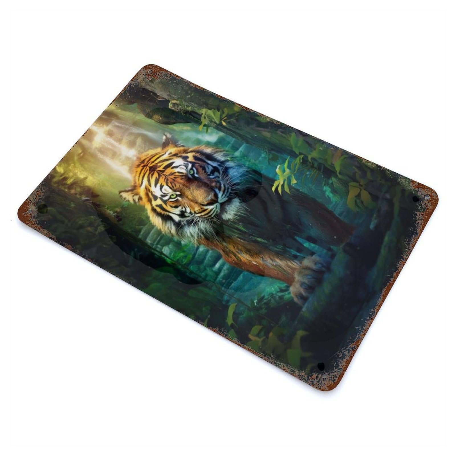 Garage Style Jungle Guardian Rust Effect Tin Sign 11.8"x7.9", Industrial Home Decor for Bar And Workshop