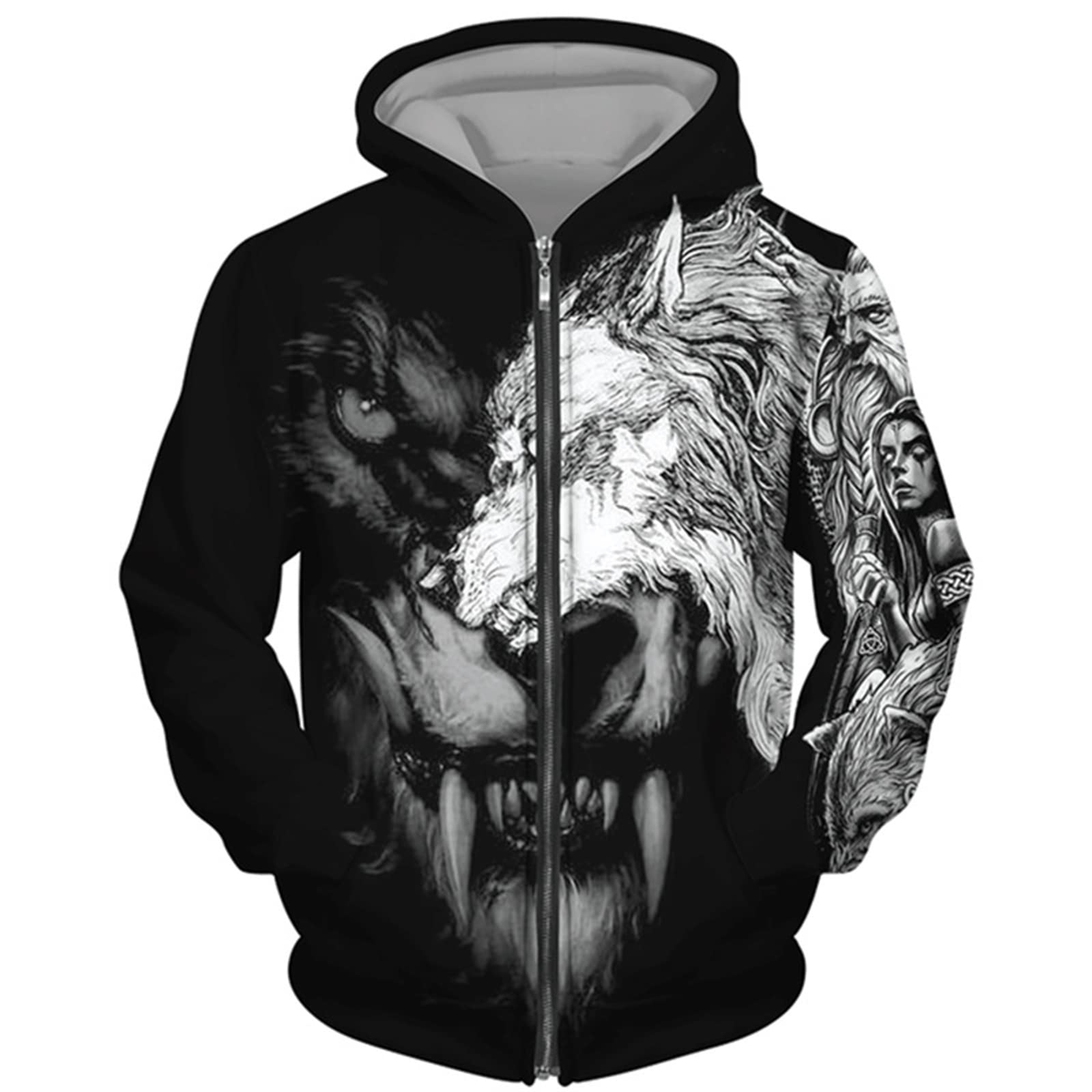 Kewing Men's # 15 Zip Hoodie Animal Wolf 3D Printed Sweater Casual Pullover Hooded Sweatshirt