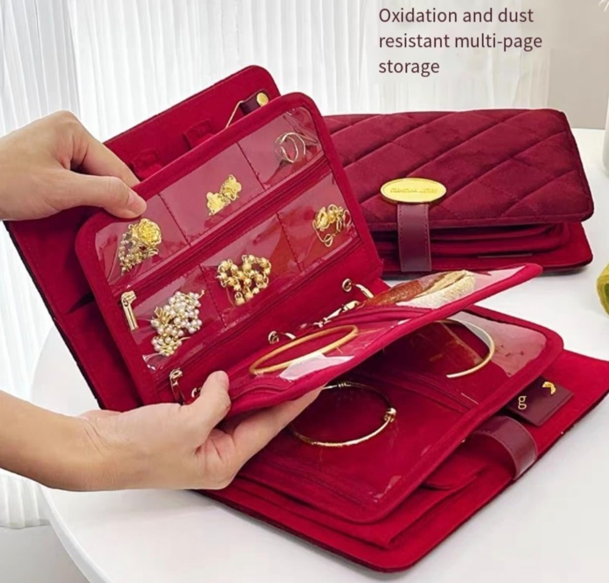 Travel Jewelry Organizer Case - Portable Jewelry Box for Women with Multiple Compartments, Mini Travel Jewelry Bag for Earrings, Necklaces, Rings & Bracelets (Red)