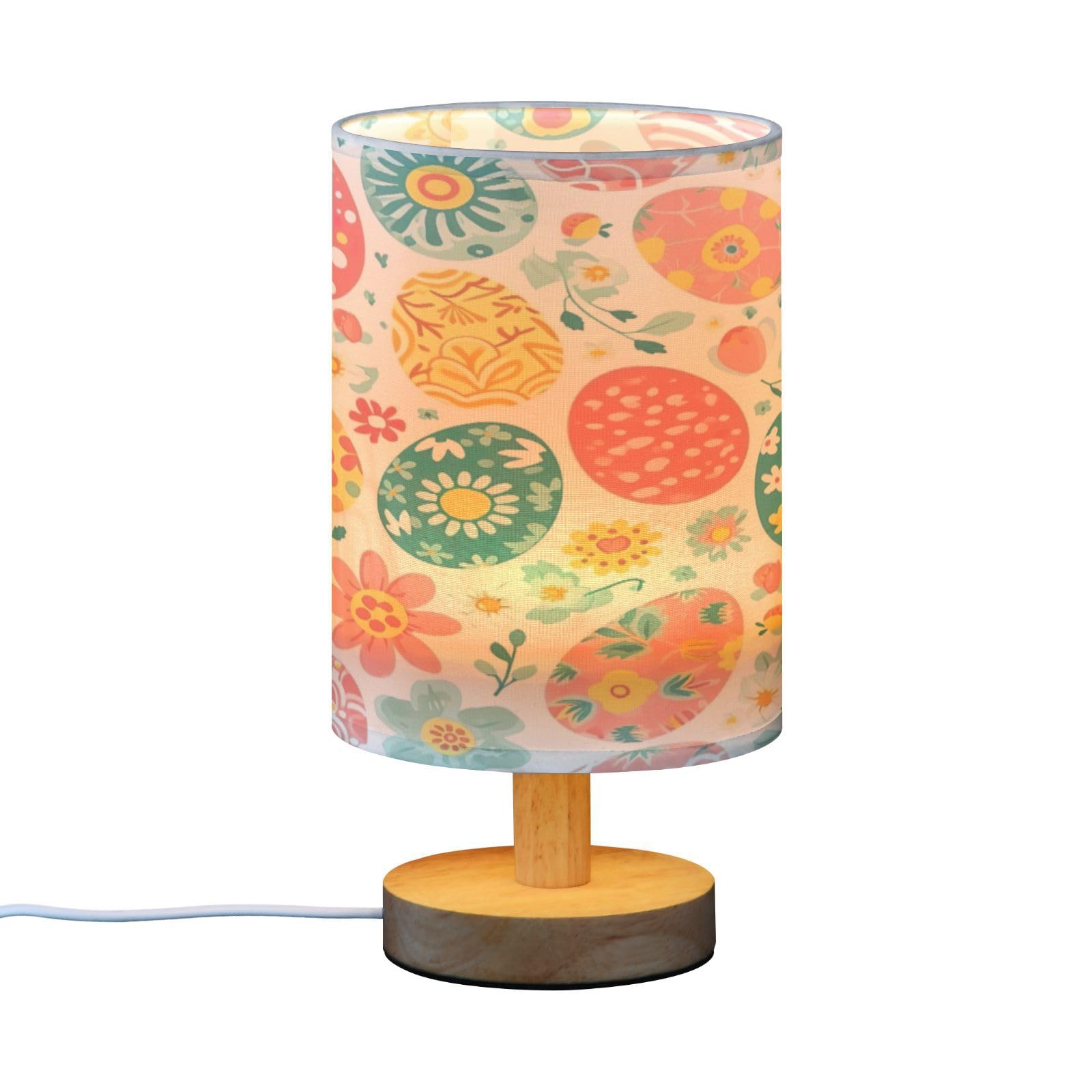 SDMKA Easter Eggs Florals Bedside Table Lamp for Bedroom, Minimalist Nightstand Lamp with Round Fabric Shade for Living Room, Office, No Bulb Required