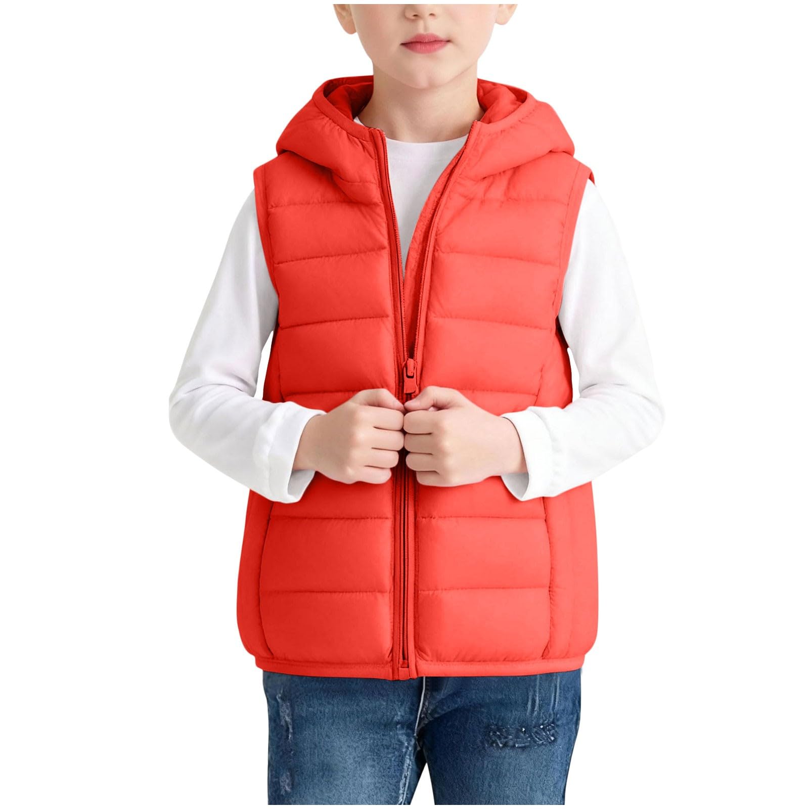 HAOLEI Chaleco Acolchado para Niños y Niñas,Ligero Chaqueta Acolchada con Capucha para Otoño e Invierno Abrigo Cálido Sin Mangas con Cremallera Térmico Cortavientos Resistente Al Viento 3-14 Años