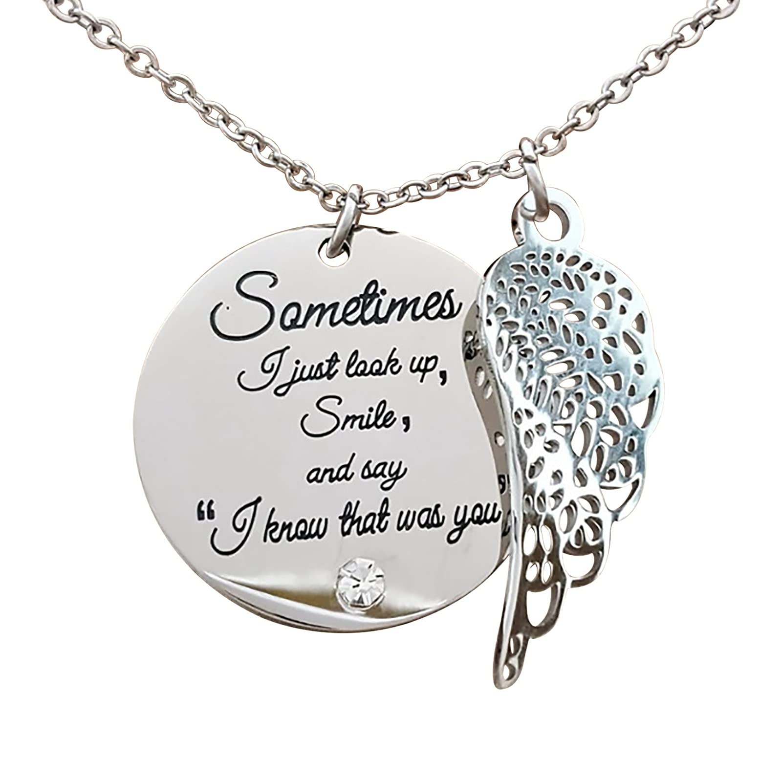 Pageantry The New Diamond Encrusted Angel Wing Love Necklace-sometimes,i Just Smile And Say “i K-now That Was You Gift For Girl Women Necklace For Women (Silver, Free Size)