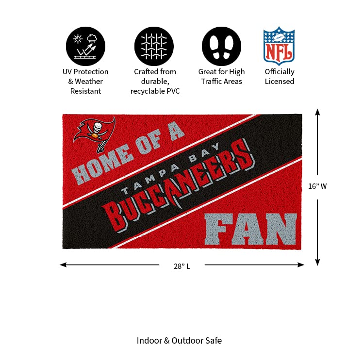 Team Sports America Tampa Bay Buccaneers, Officially Licensed Door Mat 28 x 16 Inches Indoor Outdoor Sports Fan Rug