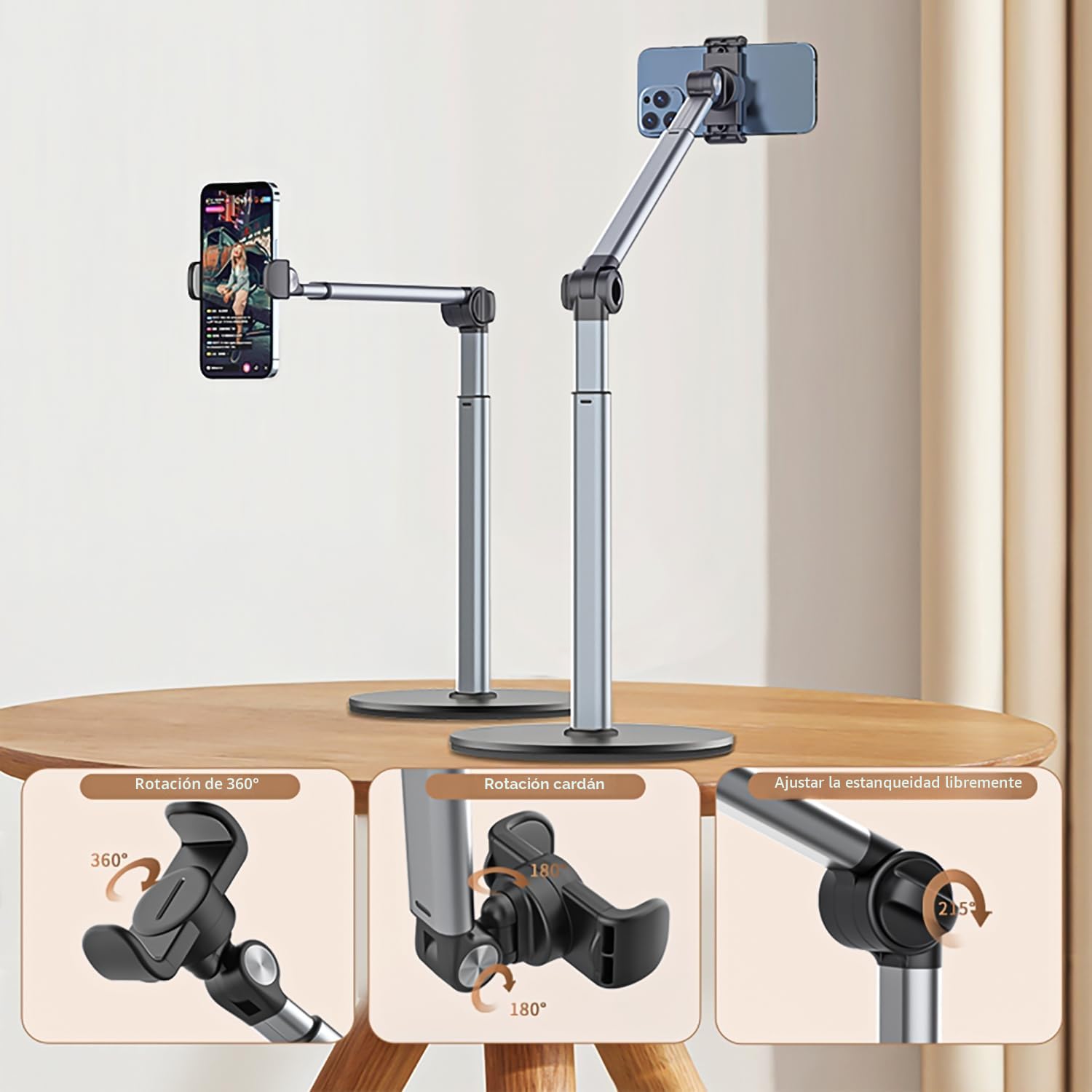 yAyusi Soporte Movil Grabar Video, Ajustable y Plegable Tripode Cenital para Movil Mesa, 30 CM de Largo, Adecuado para Transmisión en Vivo, Pintura y Grabación de Videos de Arte de Uñas (Acortar)