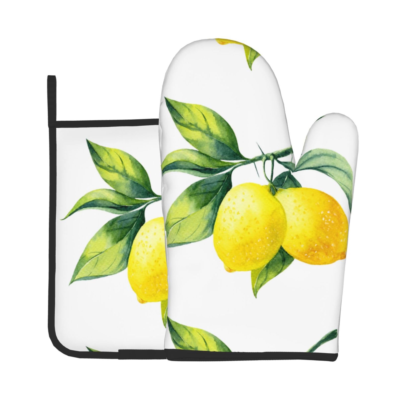 Bright Yellow Lemon Fresh Fruit，Oven Mitts and Pot Holders Sets, Kitchen Heat Resistant Oven Golves
