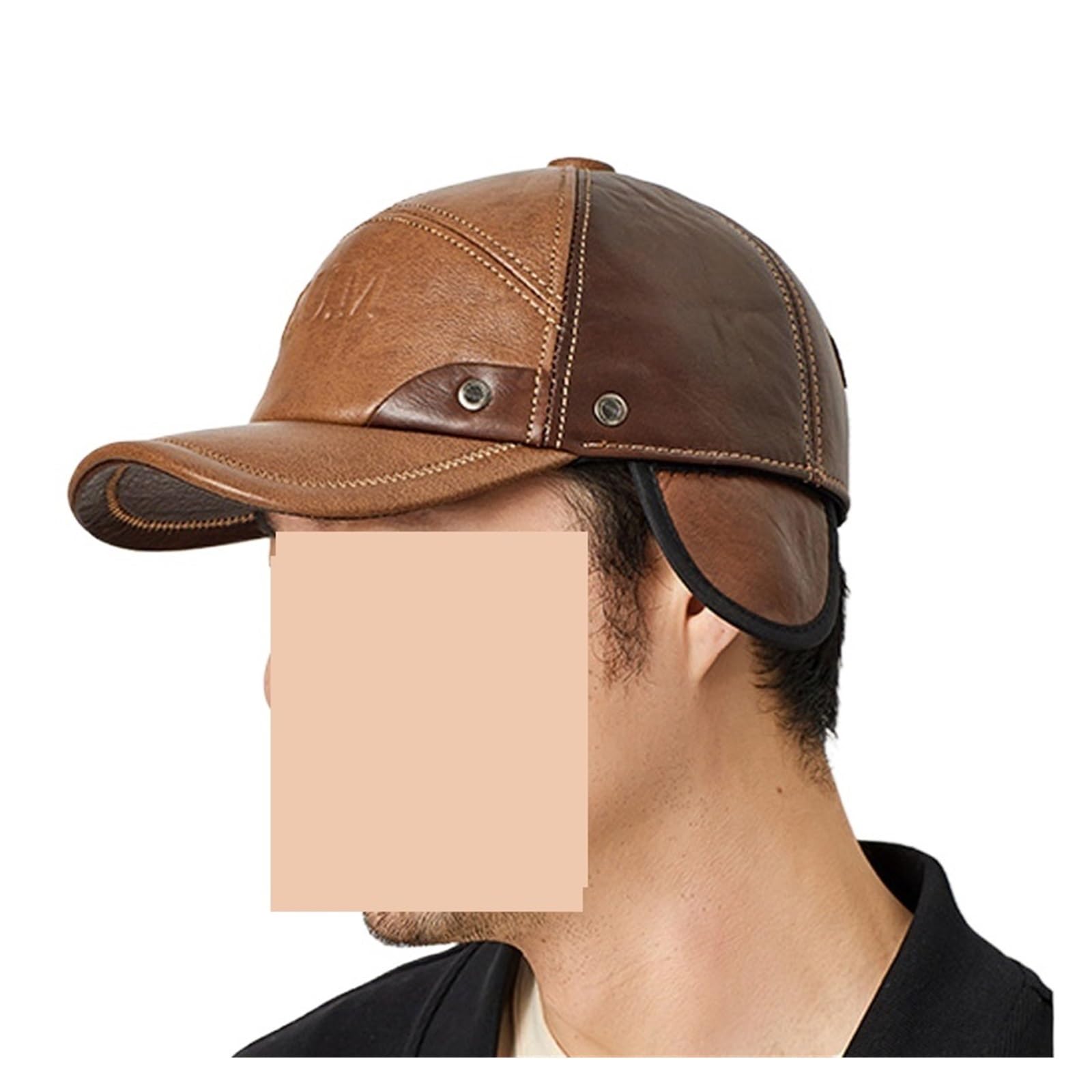 Gorras de béisbol con Letras de Dos Tonos for Hombre, Gorro cálido de Cuero Vacuno, térmico Ajustable, Novedad de otoño e Invierno