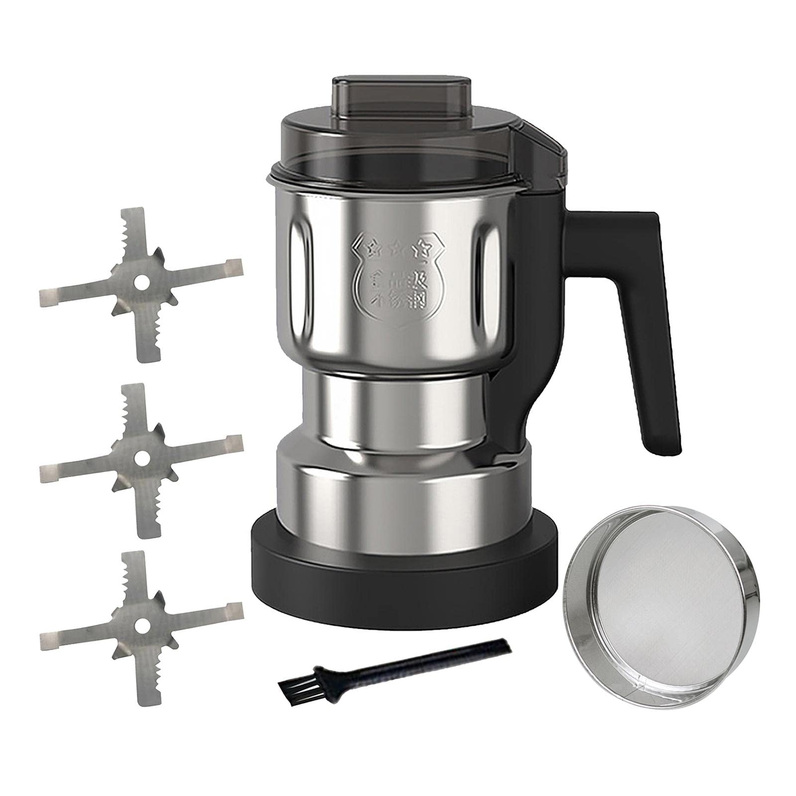 F Fityle Broyeur électrique de cuisine Moulins à aliments secs Poudre fine Capacité de 500 ml Épices cacahuètes broyées Moulin pour grains de café Noix, Brosse Tamis 3 Lames