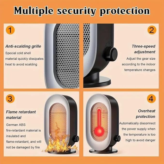 Miniatura 5 de Calentador de espacio portátil para uso en interiores, calentador eléctrico pequeño con 3 modos, calentamiento rápido, funcionamiento silencioso,