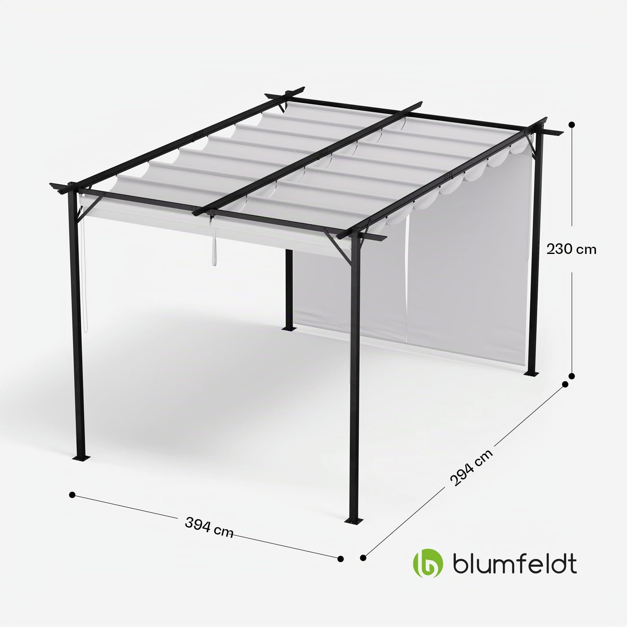 Blumfeldt Cenador, 3x4m, Cenadores para Jardin con Techo Resistente y Persianas Laterales Ajustables, Estructura de Acero con Recubrimiento de Polvo, Fácil Montaje, Uso Todo el Año