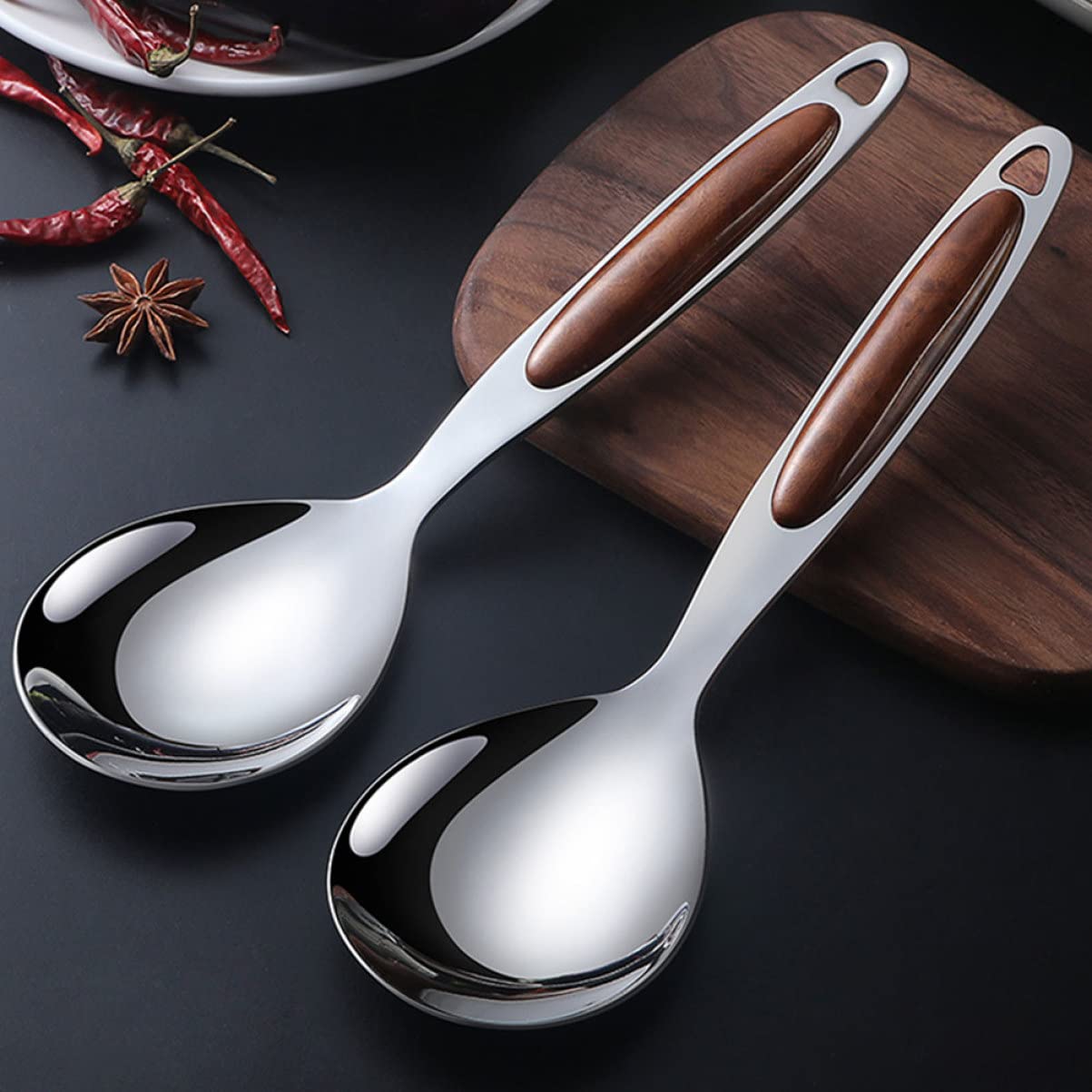 KICHOUSE 2pcs Stainless Steel Rice Spoon Rice Cooker Dishes Condiment Spoon Soup Rice Ladle Spoon Rice Serving Spoon Rice Scooper Asian Spoons Kitchen Scoops Non Stick Yogurt Spoon Wood