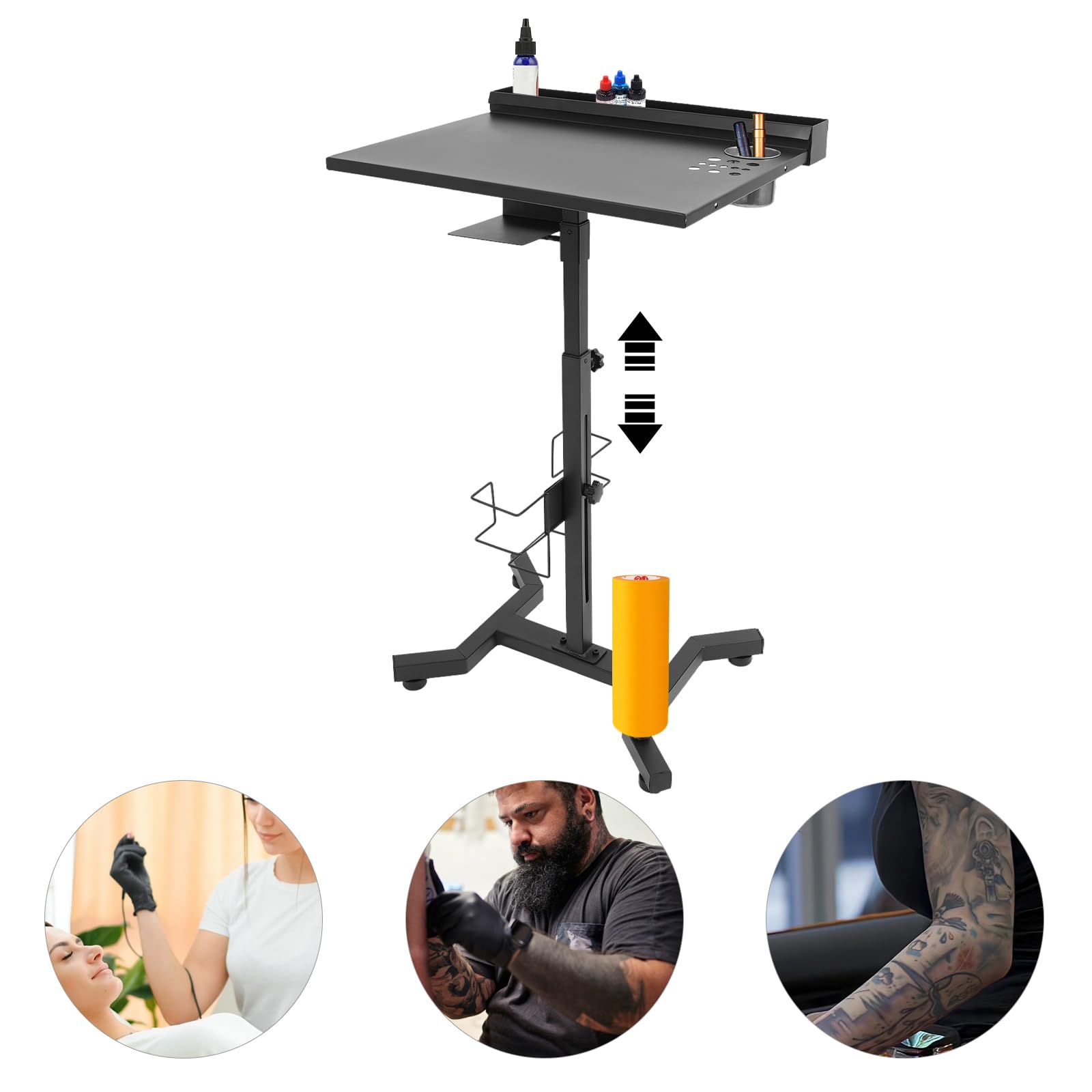Plateau de tatouage réglable avec rangement multifonction, table de salon, station de travail antidérapante pour tatouage et spa