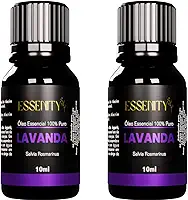 2 Unidades Óleo Essencial de Lavanda 100% Puro 10ml - Alívio do Estresse e Ansiedade, Calmante Natural, Perfeito para Aromaterapia, Massagem - Vegano, Cruelty-Free, Ideal para Difusores e Cuidado da Pele - ESSENITY (2 Unidades, Lavanda)