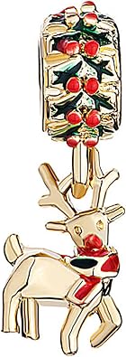 QeenseKc Christmas Penguin Snowman Gingerbread Man Candy Deer Egg Charm for European Bracelet Gift