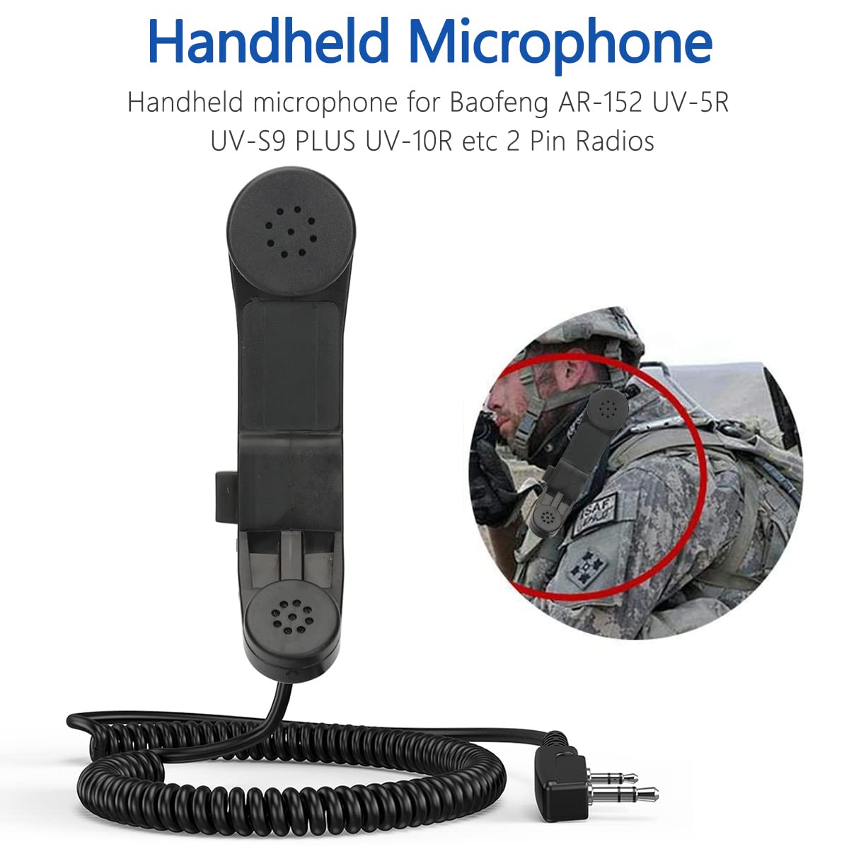 Baofeng Radio de Grado Militar de 2 Pines Tipo K, micrófono Militar de Mano para BaoFeng AR-152 UV-5R UV-S9 Plus UV-82 UV-6R DM-5R Plus, Kenwood, Wouxun, Qansheng, Puxing, HYT, radios bidireccionales — view 3