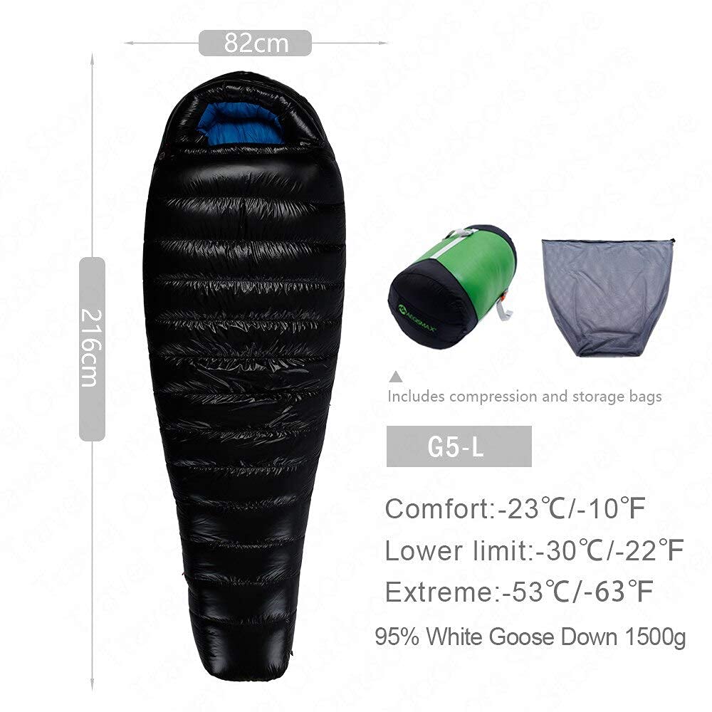 Śpiwór 95% puch gęsi Śpiwór 15D Nylon Wodoodporny Fp800 Ciepły komfort Outdoor Camping (G5)
