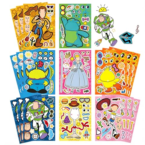 Image of 32Pcs Make a Face Toy Story Stickers, DIY Make Your Own Mix & Match Stickers with 8 Characters, Perfect for Party Favors, Classroom Rewards, Decorations & Gift Idea