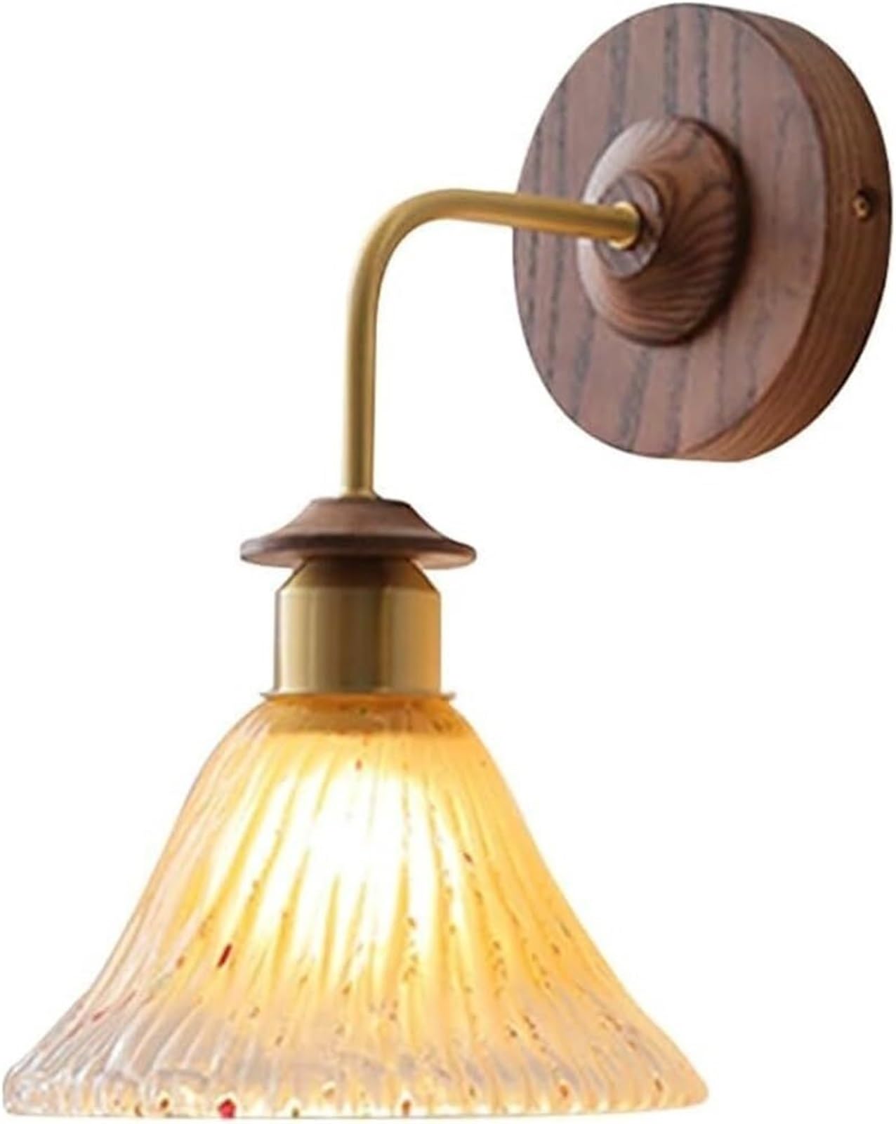 TCHAUSGZUS Modern Brass Wall Light Wooden Sconce with Stripe Glass Shade E27 Hardwired for Bedroom Bathroom
