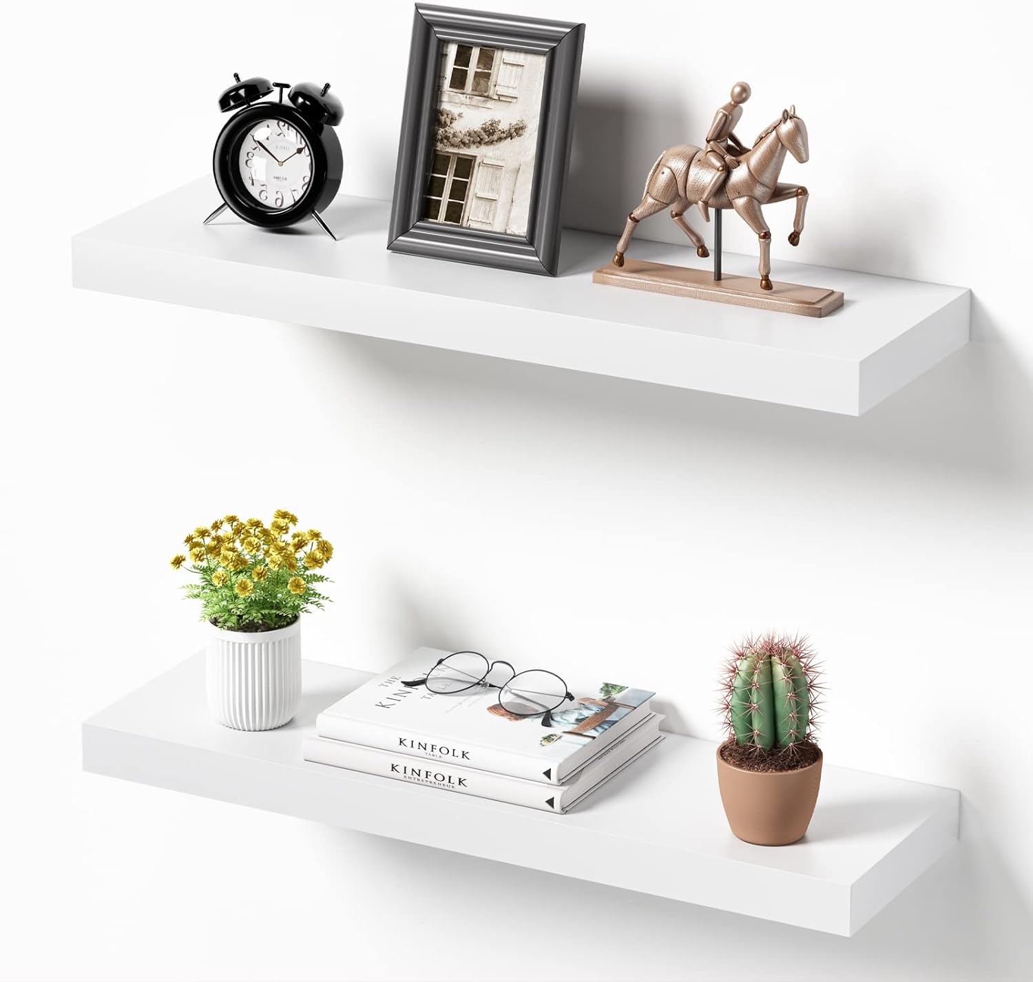 Fixwal White Floating Shelves, Set of 2 Wall Shelves, Large