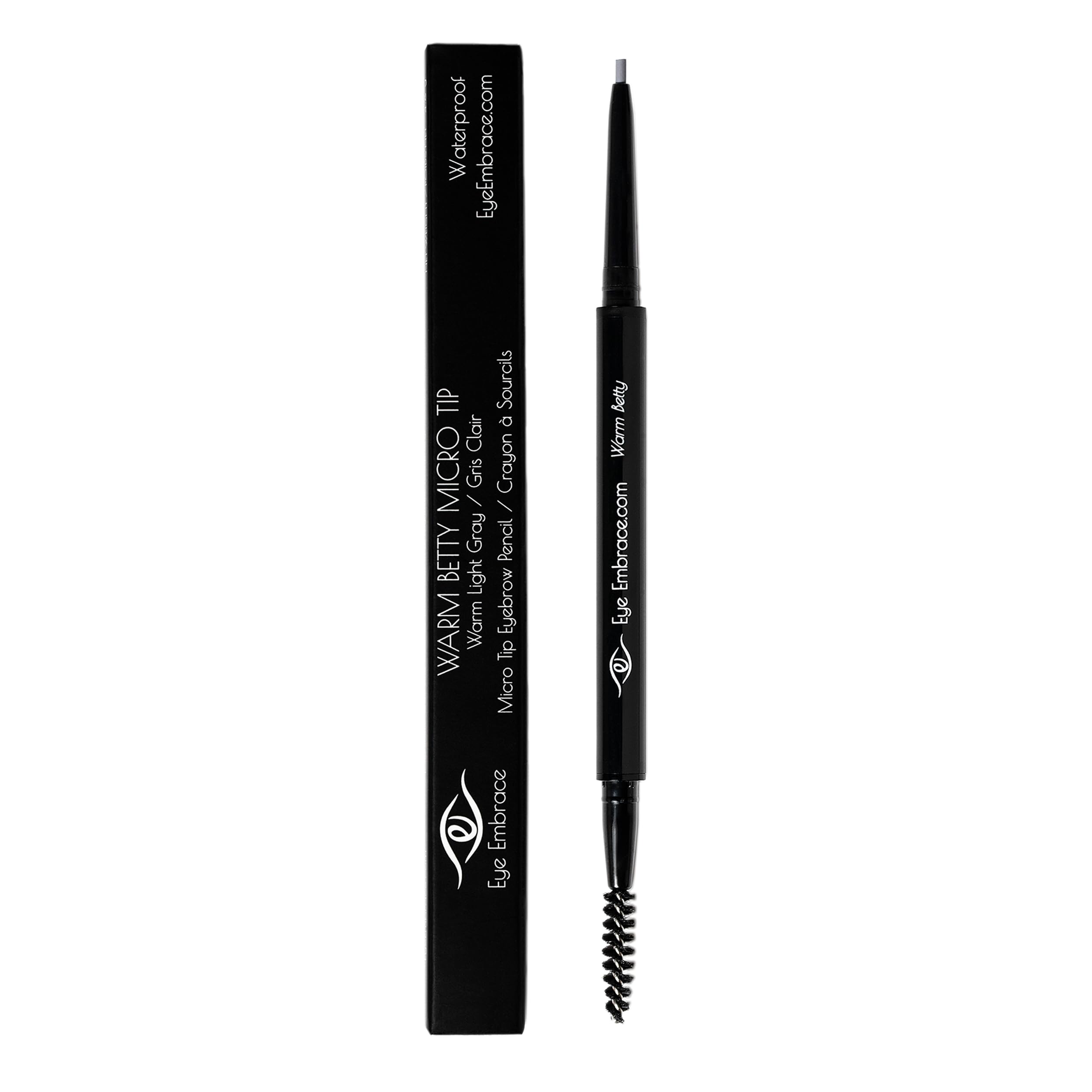 Eye Embrace Warm Betty Micro Tip Pen - Lápiz de cejas ultra fino gris claro, impermeable, doble punta automática y cepillo de bobina, libre de crueldad animal (Warm Betty)