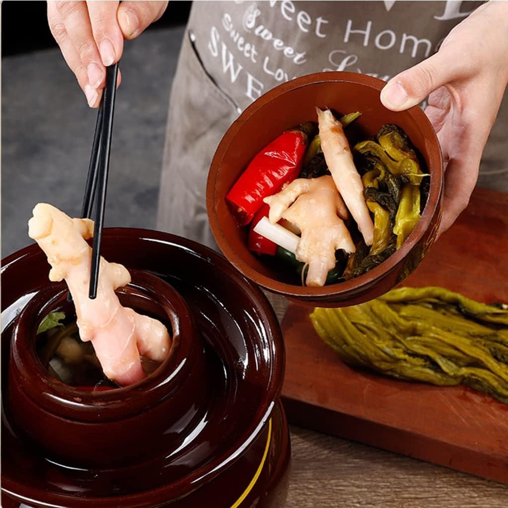 Traditional Chinese Porcelain Pickle Jar Flower Pattern, Ceramic Fermentation Crock Pickling Pot,Fermenting Jar with Water Seal Airlock Lid Stoneware Fermenter for K S