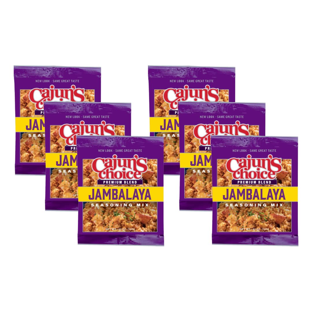 Cajun's Choice Jambalaya Seasoning Mix - 0.42 oz Packets, Pack of 6, Gluten-Free, No MSG, Authentic Louisiana Creole Spice for Chicken, Shrimp &