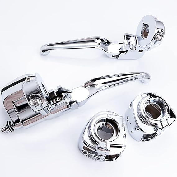 Handlebar Hand Control Kit 9/16 Inch Bore Master Cylinder for 96-06 Single Disc Harley-Davidson Softail Dyna (Chrome)