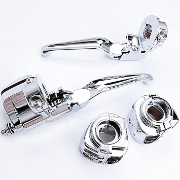 Handlebar Hand Control Kit 9/16 Inch Bore Master Cylinder for 96-06 Single Disc Harley-Davidson Softail Dyna (Chrome)