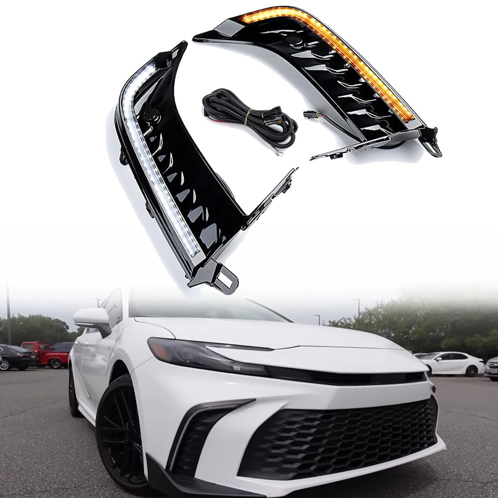 amopacorp Front Bumper LED Sequential Fog Lights Fits for 2025 Toyota Camry SE XSE Left & Right White DRL Daytime Running Lights Amber Turn Signal Lamp Accessories (Not fit LE XLE, 2pcs)