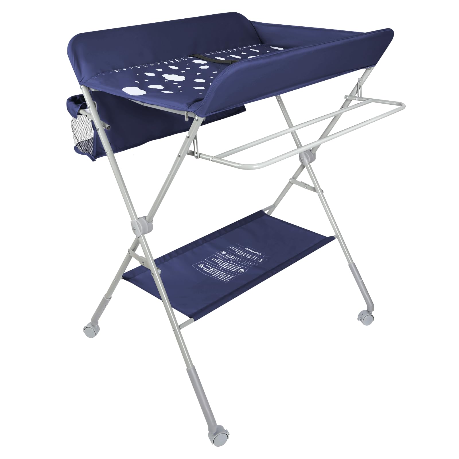 Table à Langer Pliante avec Panier de Rangement à Côté Structure en Fer Charge Max 25KG pour Nouveaux-Nés Design Ergonomique, De la naissance à 12 mois 80 * 58 * 90 cm-bleu marine