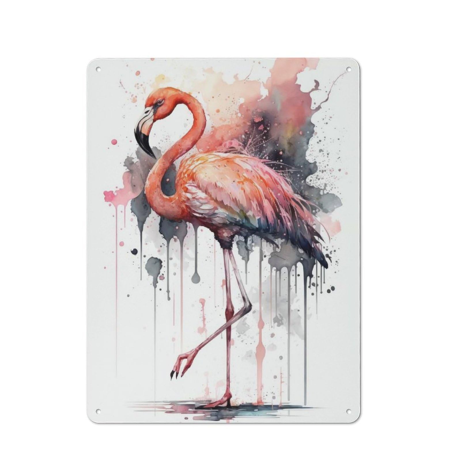 Watercolor Flamingo Bird Metal Wall Sign 40x30cm, Rustic Decor for Garage Wall, for People Furnishing A Garage