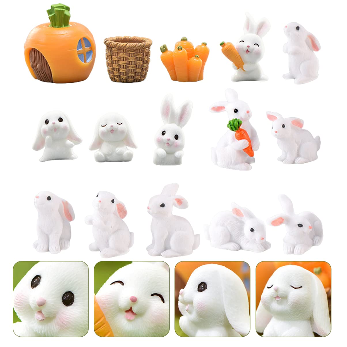 PRETYZOOM 2 Sätze Mikrolandschaftsdekoration Hasenfiguren Animal Figures Easter Bunny Gartendekoration Ostern Tischdeko Bonsai-Ornament Mikro-landschaftsschmuck Kunstharz 15 Stück * 2