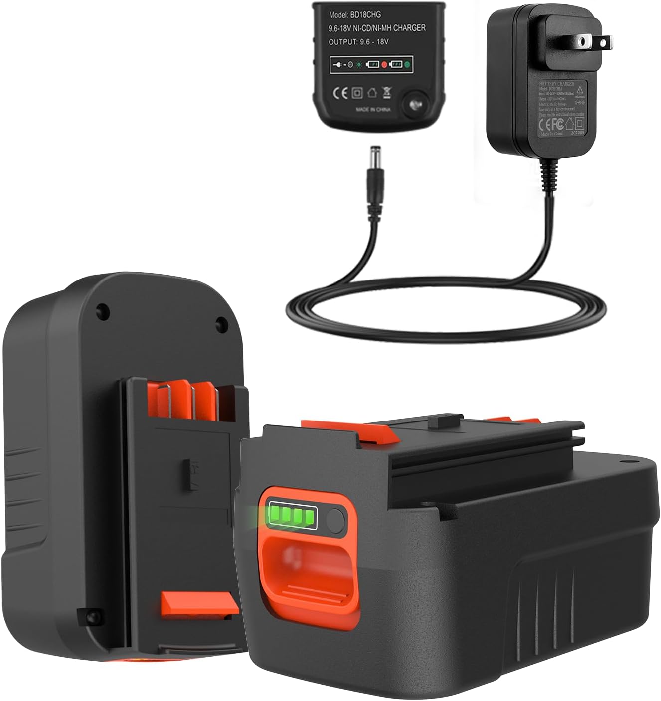 2Pack 6.5Ah 18V Lithium Battery HPB18 Replacement for Black and Decker 18Volt Firestorm HPB18-OPE 244760-00 A1718 FS18FL FSB18 Battery with Charger 90556254-01