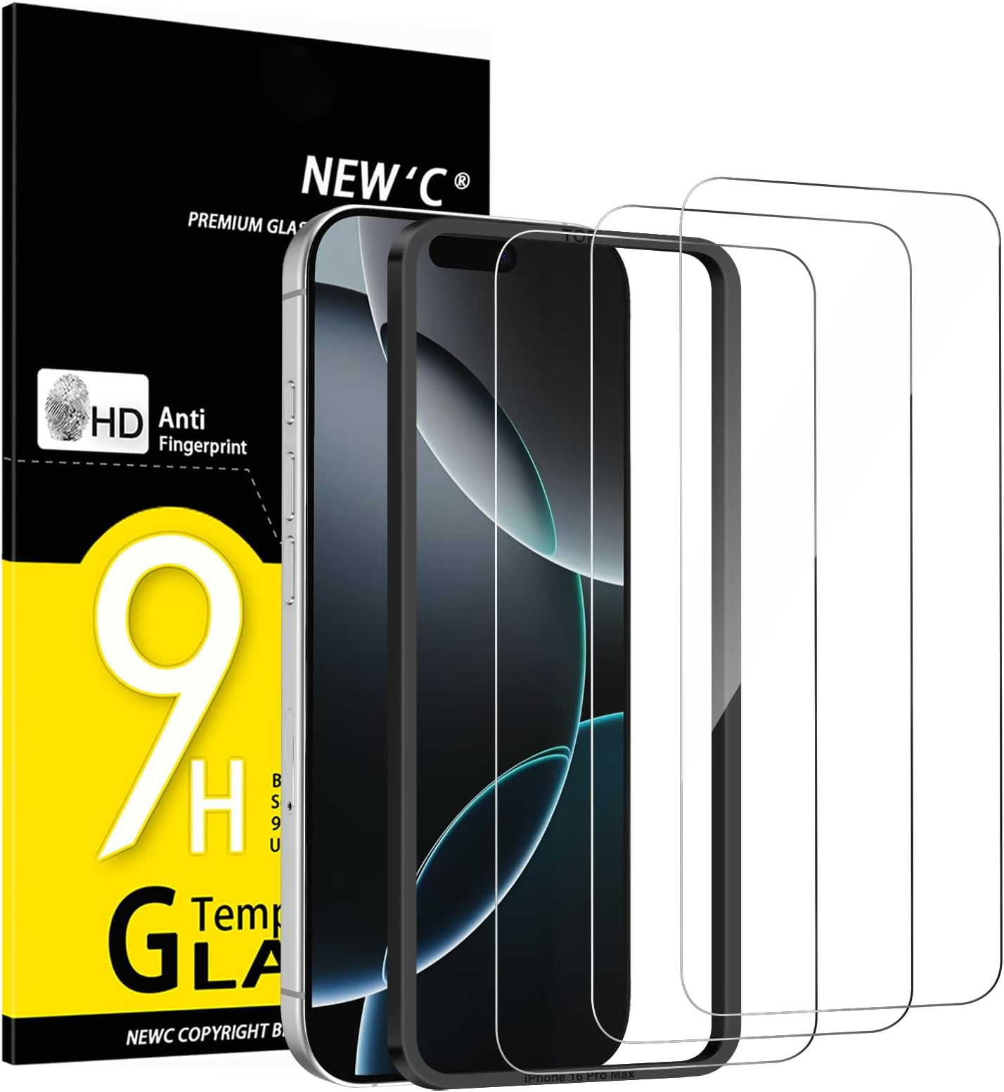 NEW'C 3 Pack Designed for iPhone 16 Pro Max Screen Protector (6.9 inches), Enhanced Tempered Glass Protection with easy installation tool included,Case Friendly Ultra ResistantClimatePartner certified