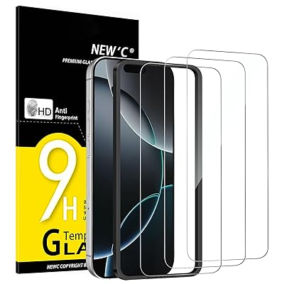 NEW'C 3 Pack Designed for iPhone 17/17 Pro,iPhone 16 Pro Screen Protector (6.3 inches), Enhanced Tempered Glass Protection with easy installation tool included, Case Friendly