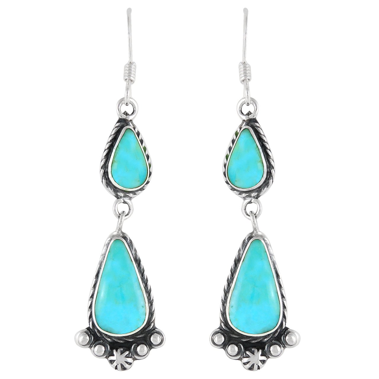Turquoise Earrings 925 Sterling Silver & Genuine Turquoise