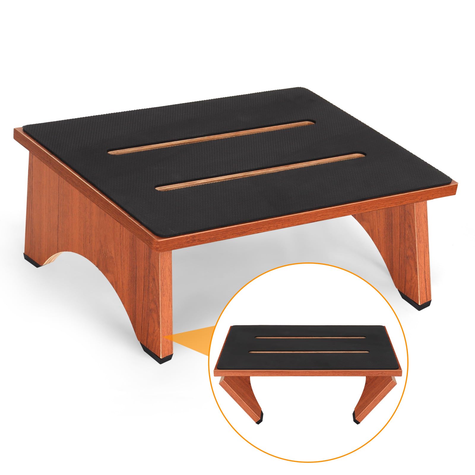 Step Stool Foldable, One Step Stool with Non-Slip Rubber Feet, Collapsible Wooden Step Stools for Adults Seniors, 450 LBS Portable Bed Steps for High Beds, Kitchen, Bedroom, Bathroom, RV, No Assemble