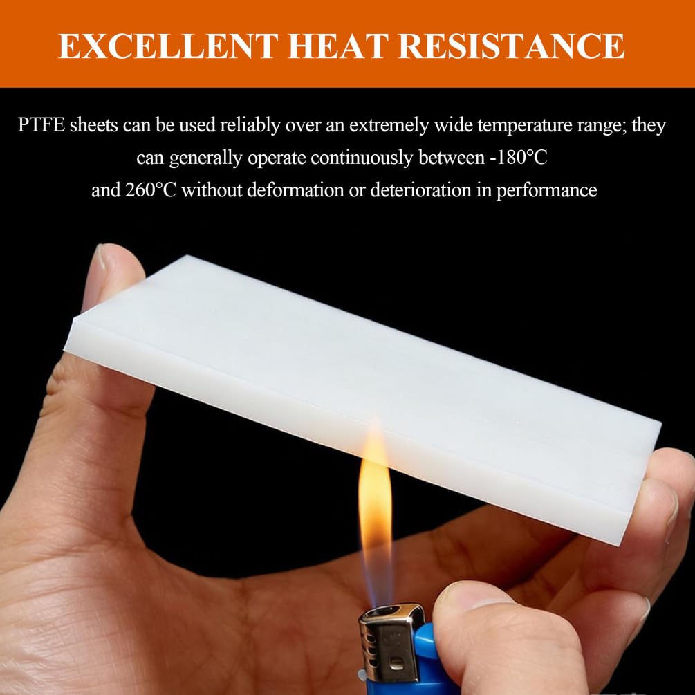 Blocco di Teflon Bianco, Lastra Quadrata in PTFE 100×100 Mm, Spessore 35–50 Mm Adatta per Applicazioni in Officine di Lavorazione Meccanica,100×100×50mm