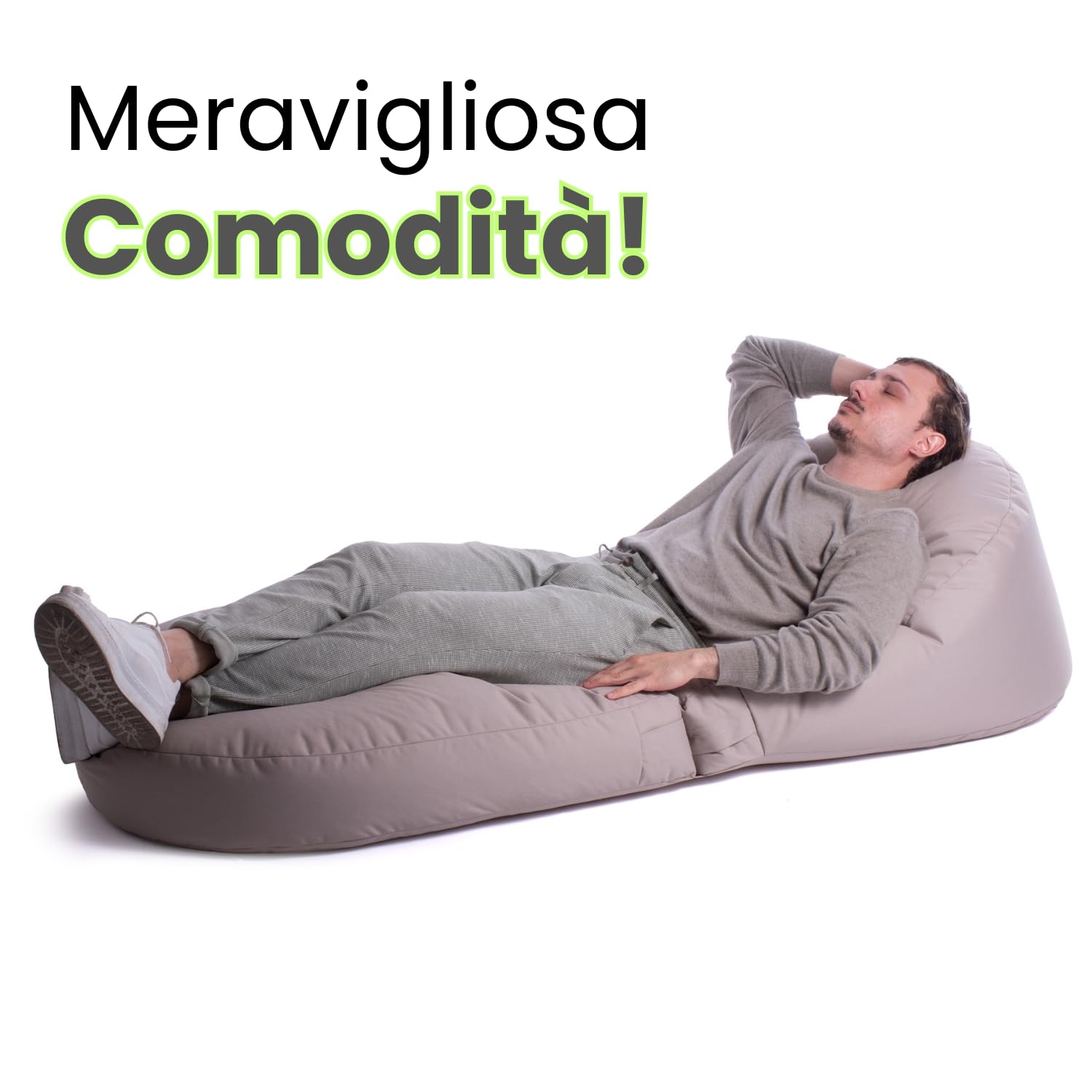 Avalon - Pouf Chaise Longue da Esterno Pieghevole Double Jive, Poltrona Sacco Letto Comodo e Impermeabile, Perfetto da Giardino, Arredo Piscina, Design Moderno, Made in Italy(75x180cm-Tortora)