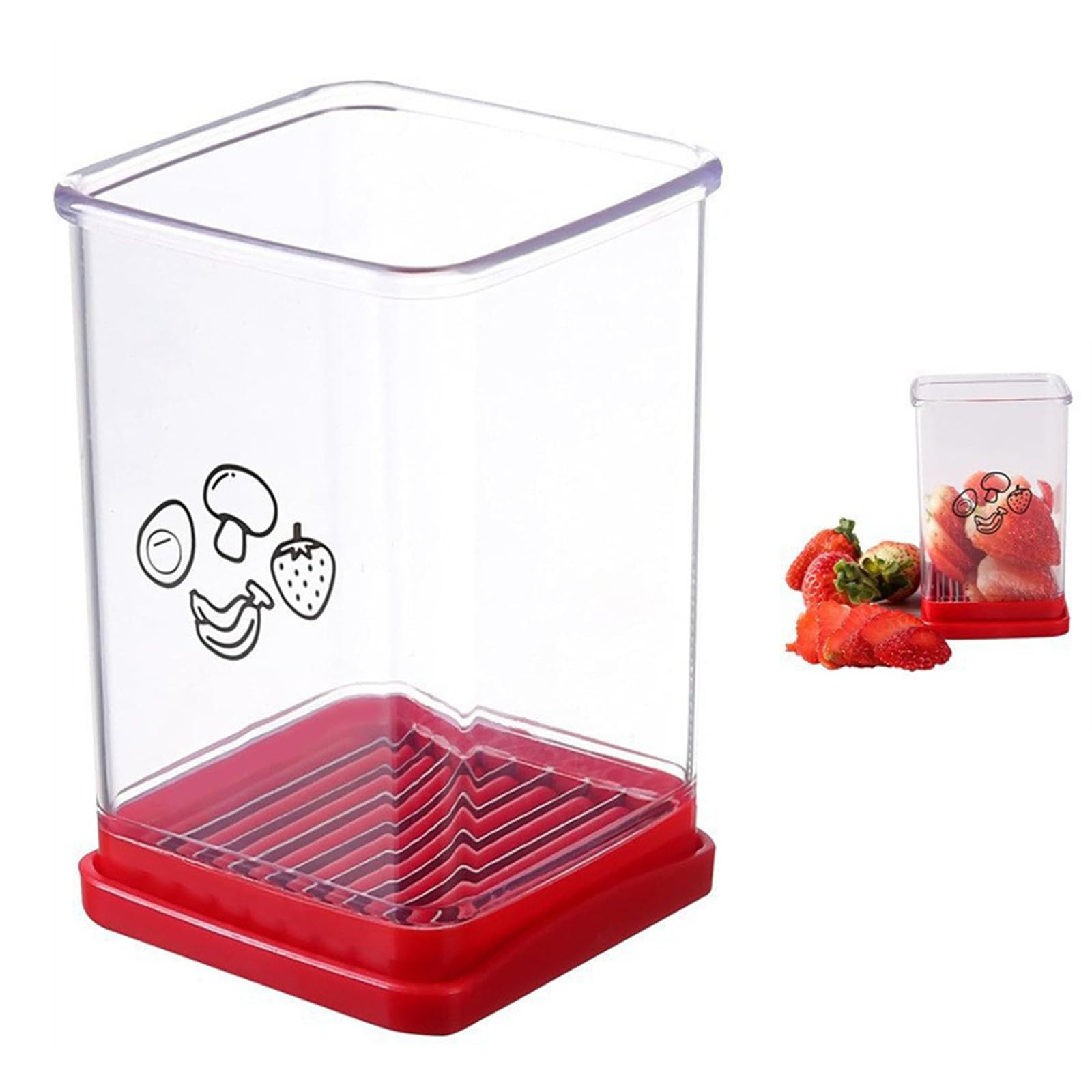 2 PCS Portable Fruit Slicer Cup,Multi-Functional Fruit Slicer Hand Gadget,Strawberry Cutter Detachable with Push Plate for Banana Egg Grape Strawberry Portable Kitchen Gadget (Black & Red)