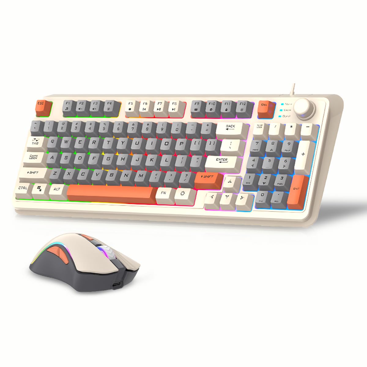 K82 RGB Light Mechanical Keyboard and Mouse Combo - E-Sports Luminous Set, 94 Keys Hot-Swap for Tablet Desktop, Wired for Game Lovers Computer Workers (Bee)