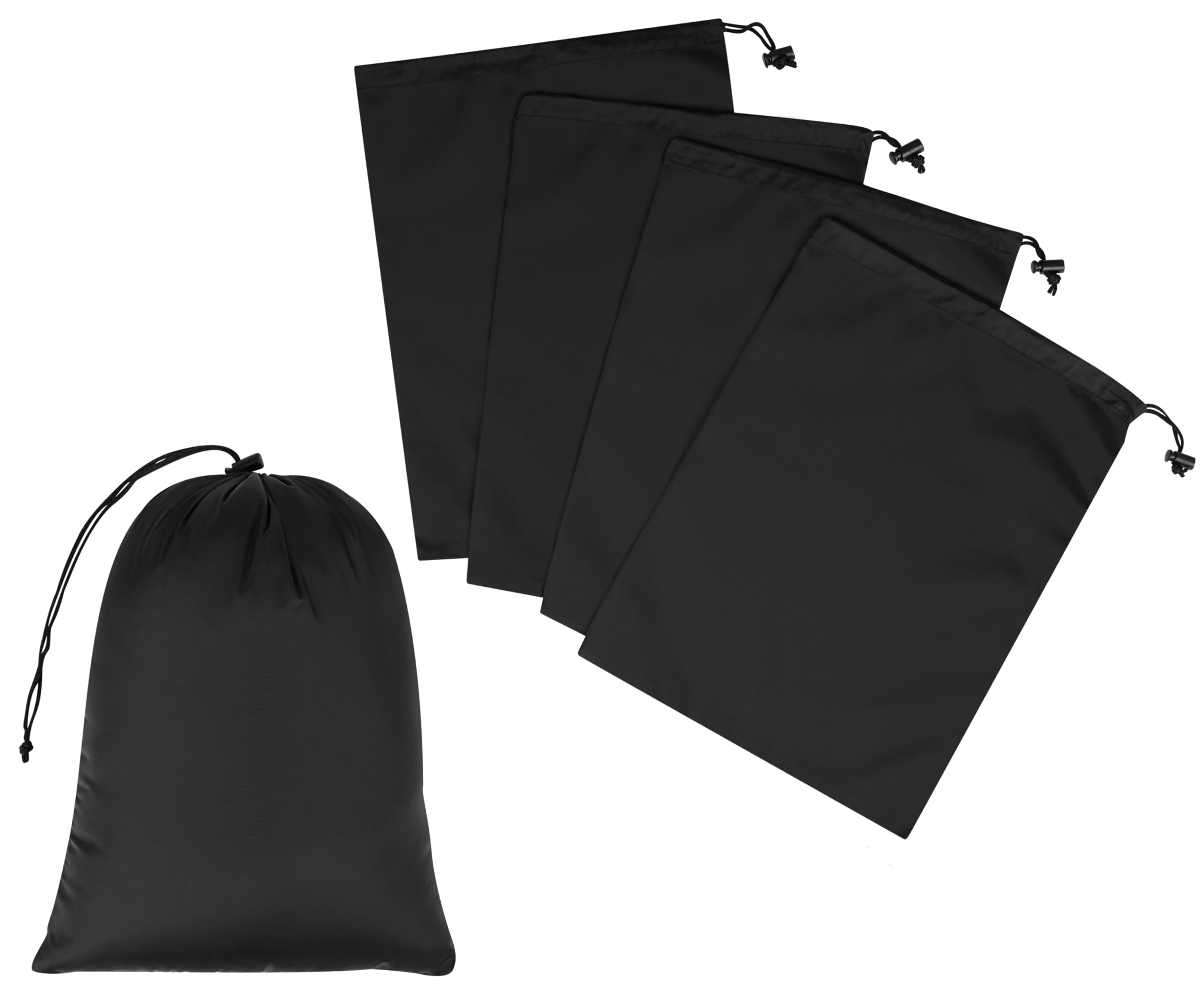 PALTERWEAR Drawstring Bag - UltraLight Nylon Cinch and Ditty Sack For Camping, Traveling, Storage (5 pack, Black, 12 x 16 inch)