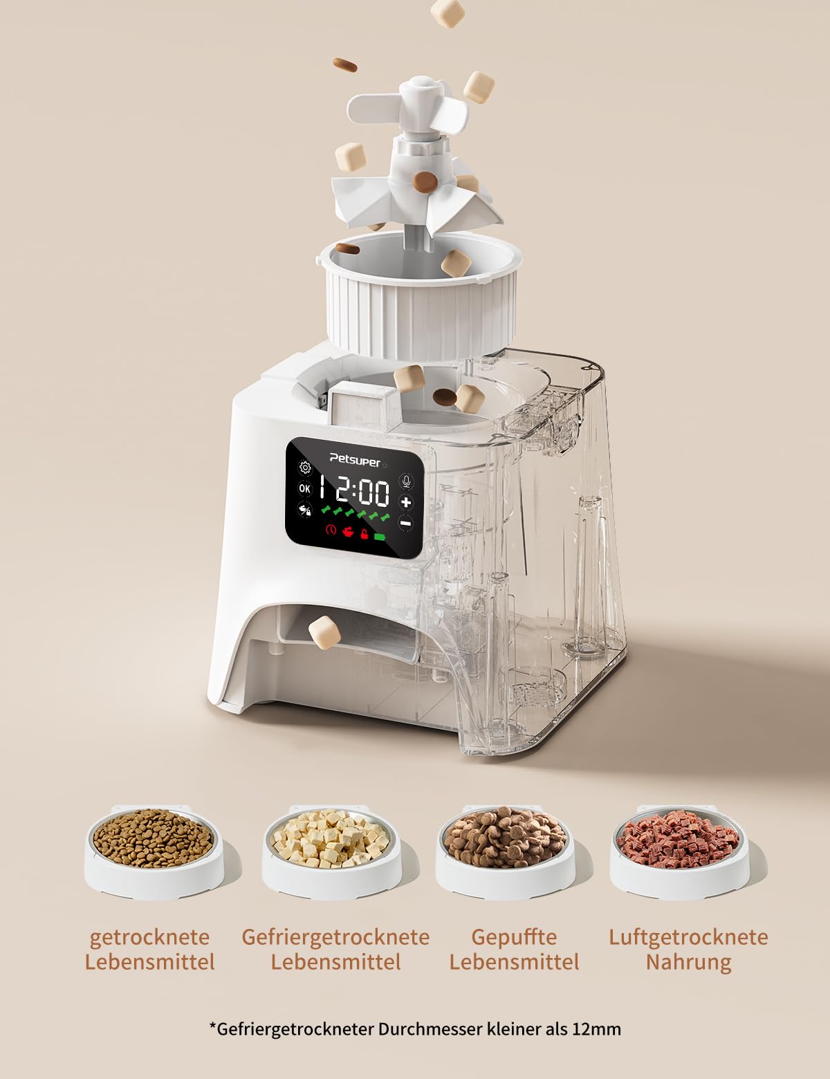 Futterautomat Katze,3L Katzenfutter Automat mit Programmierbarem Timer 1-6 Mahlzeiten pro Tag-Futterspender Hund mit Pressedeckel und 10s Aufnahmefunktion