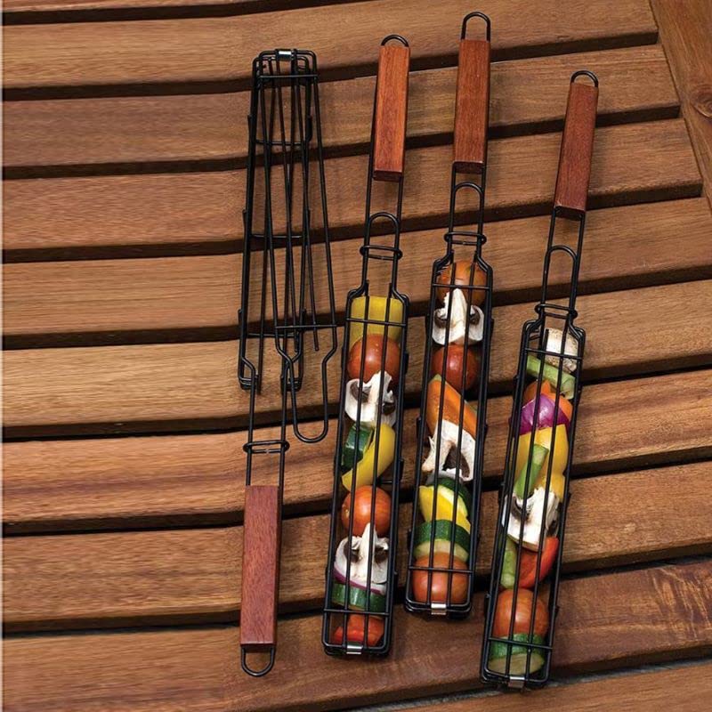 Portable Grilling Baskets - Set of 1 Companion Non Stick Kabob Grilling Baskets for Outdoor Grill - Kabobs and Loss Veggies,fruits,Vegetable,Onion,Fish,Chicken and Meat Grill Baskets