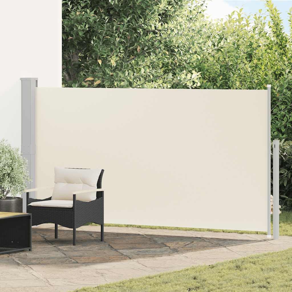 Wysuwana markiza boczna Patio 160x300 cm kremowa, ekran prywatności Poliester odporny na promieniowanie UV, wiatr i słońce, regulowana szerokość do 300 cm, automatyczne zwijanie,