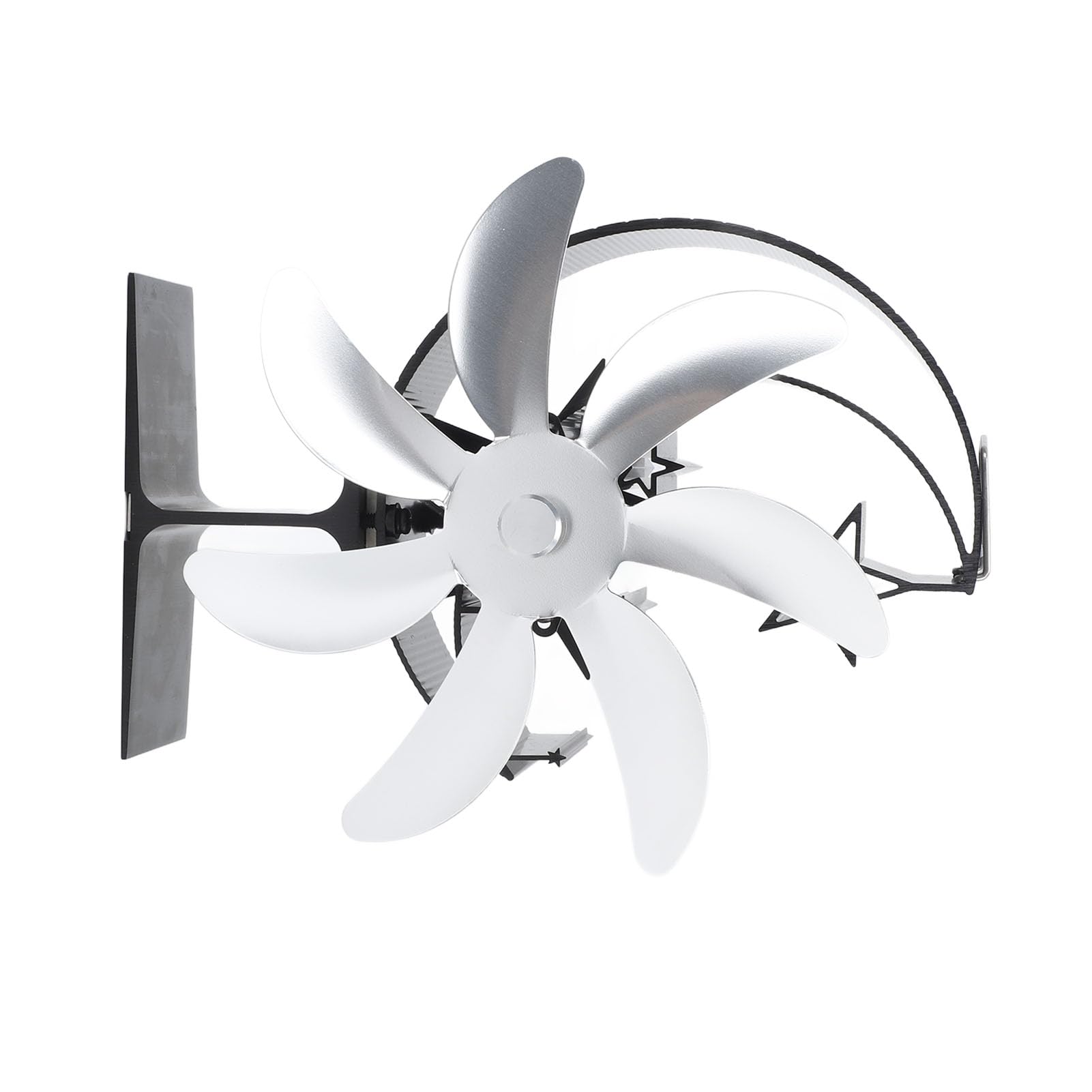 Qcwwy Ofenventilator Kaminventilator, 7 Flügel, Geräuscharmer Wärmebetriebener Ventilator for Kamin Holzofen Outdoor Eisangeln Camping (SILVER)