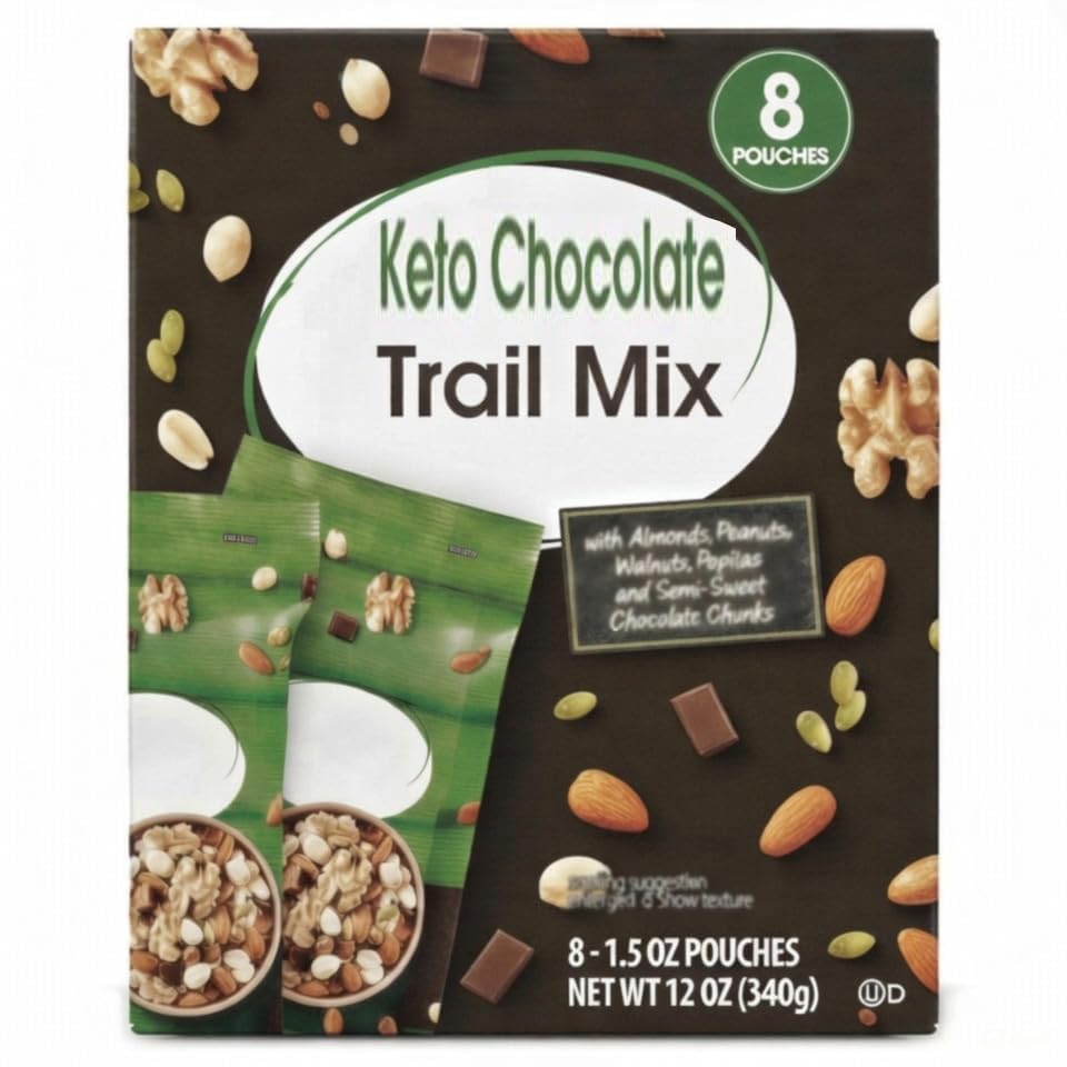 Keto Chocolate Gluten Free Trail Mix: Almonds, Peanuts Walnuts, Pepitas, Semi-Sweet Chocolate Chunks, Low Carb Sugar Nut Snacking Great On the Go Food
