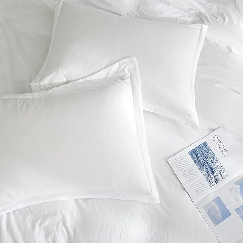 VClife Juego de 2 fundas de almohada estándar de microfibra lavada suave, color blanco, fundas de almohada de color liso, fundas de almohada de
