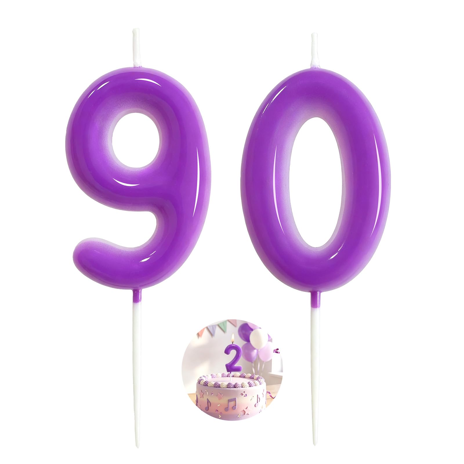 Purple Birthday Number 90 Candles Happy Birthday Cake Topper Number Candles for Birthday Party Decorations Wedding Anniversary Celebration Party Supplies